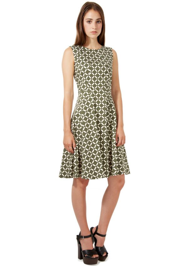 Closet London Khaki Retro Spot A-Line Skirt Dress