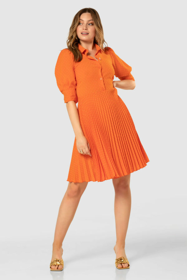 Closet London Orange Pleated Skirt Shirt Mini Dress