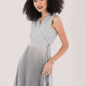 Closet London Silver Pleated Wrap Skirt Dress