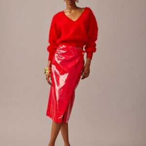 Collection wrap skirt in laminated linen