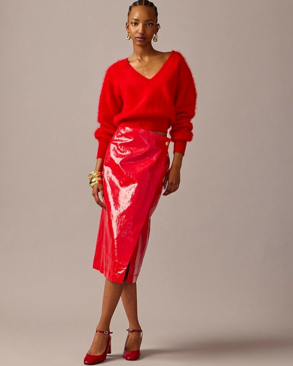 Collection wrap skirt in laminated linen