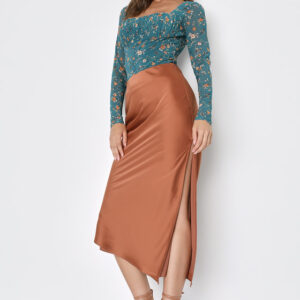 Contemporary Cutie Brown Satin High-Rise Asymmetrical Midi Skirt