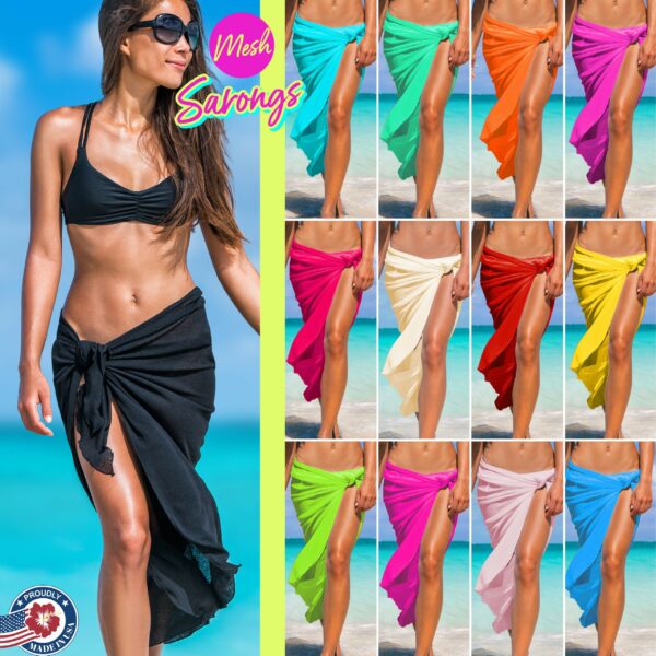 Coqueta Sarong Wrap Hawaiian Swimwear Cover Ups Skirt Solid Mesh Pareo Skirt Bachelorette Bride Squad Matching Sarong Custom Size Assorted