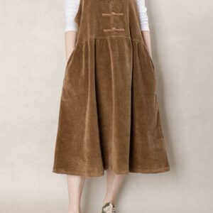 Corduroy Pinafore Dress Women, Roomy Cotton Dress, Gifts For Her, Sleeveless Strap Autumn Long Winter Apron Retro