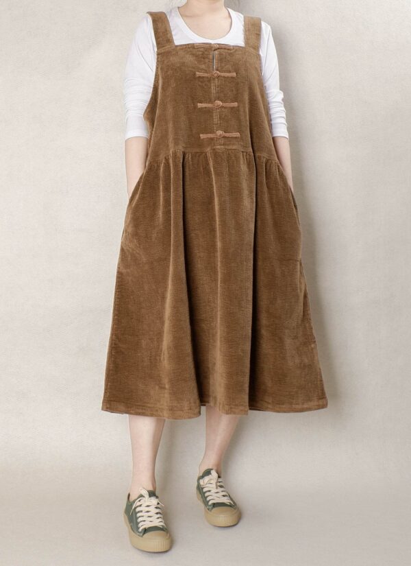 Corduroy Pinafore Dress Women, Roomy Cotton Dress, Gifts For Her, Sleeveless Strap Autumn Long Winter Apron Retro