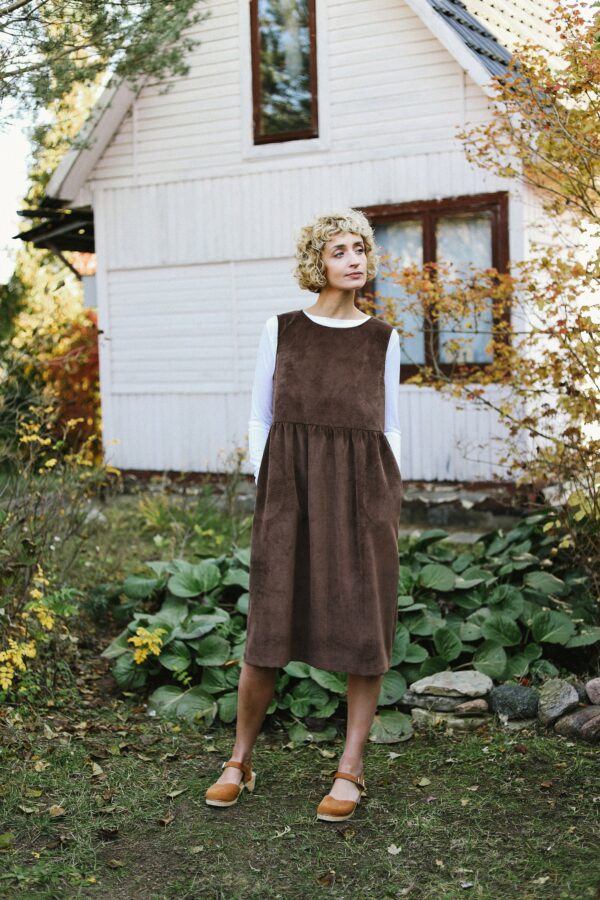 Corduroy Smock Dress/Needlecord Loose Fit Offon Clothing