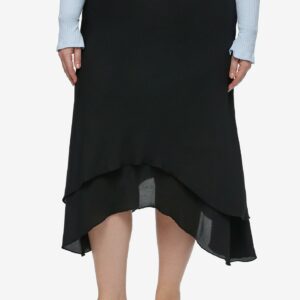 Cosmic Aura Black Asymmetrical Midi Skirt Plus Size