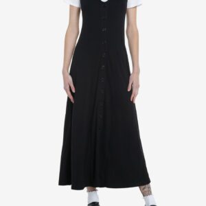 Cosmic Aura Black & White Pinafore Twofer Midaxi Dress