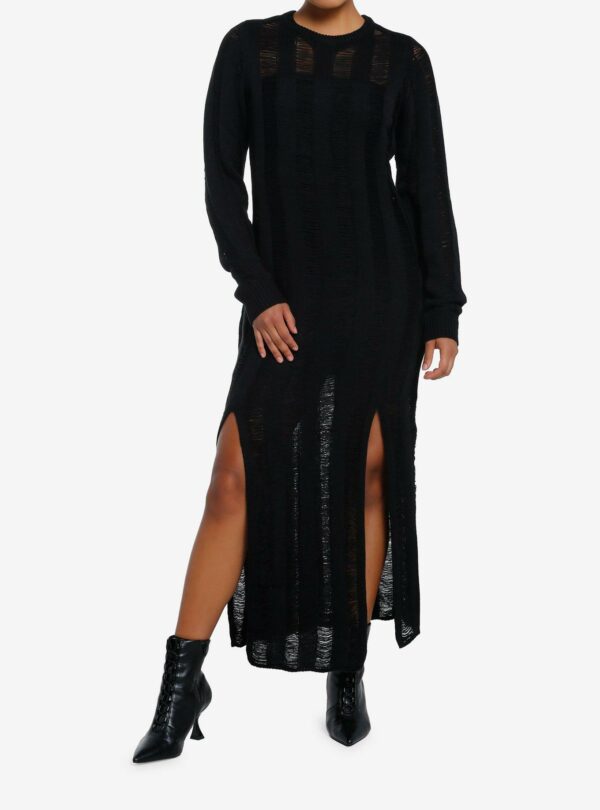 Cosmic Aura Stripe Destructed Slit Maxi Sweater Dress