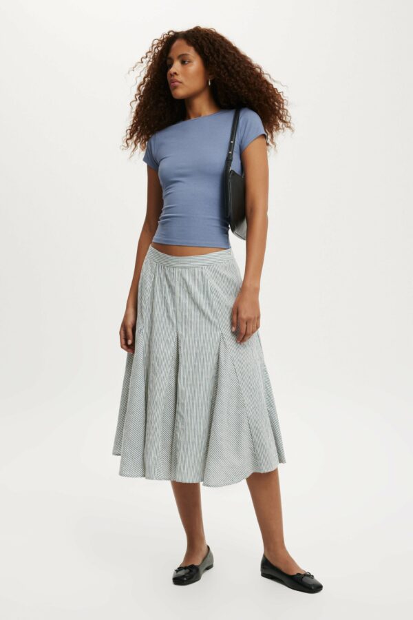 Cotton On Women - Margot Godet Midi Skirt - Leni stripe blue/ ecru