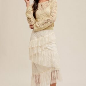 Cream Asymmetrical Tiered Lace Skirt