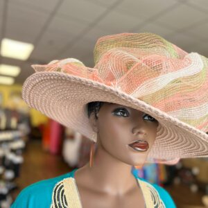 Cream & Green Church Hat Wide Brim, Beige Summer Hat/ Beige Dress Hat/Bridal Hat/Tea Hat/African Hat/Formal