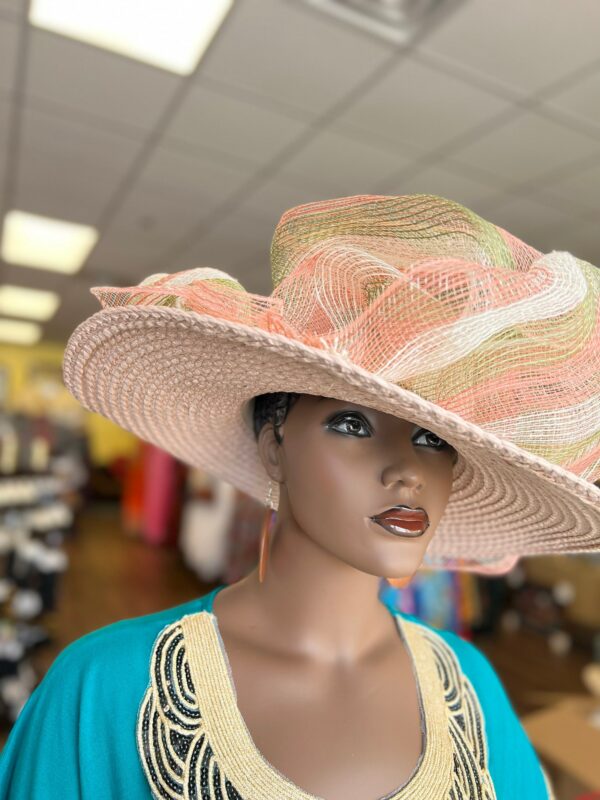 Cream & Green Church Hat Wide Brim, Beige Summer Hat/ Beige Dress Hat/Bridal Hat/Tea Hat/African Hat/Formal