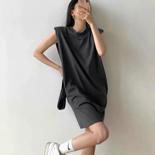 Crew Neck Plain Mini Shift Tank Dress