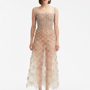 Crystal Grid & Bow Tea Length Dress