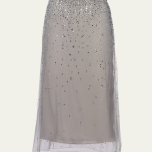 Crystal-Studded Tulle Midi Skirt