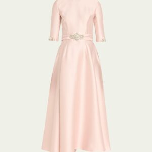 Crystal Trim Mikado Tea Length Dress