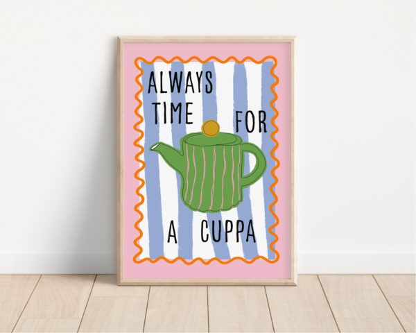 Cuppa Tea Cup Of Print Teapot Colourful Set Dining Room Prints Kitchen Art Poster Put The Kettle On, Table Dressing