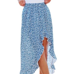 Cupshe Women's Blue Ditsy Asymmetrical Ruffle Hem Midi Skirt - Light/pastel blue