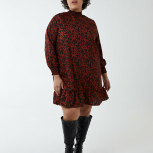 Curve Abstract Print High Neck Mini Smock Dress - 26/28 / Rust