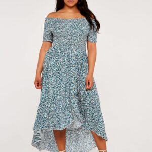 Curve Vintage Ditsy Smock Bardot Dress