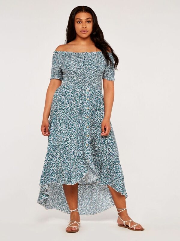 Curve Vintage Ditsy Smock Bardot Dress