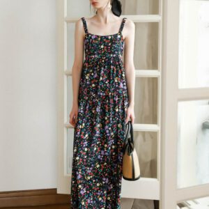 DD_Backless Floral Black Tube Top Dress - black