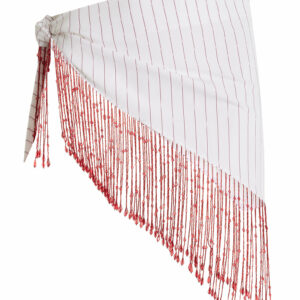 DES_PHEMMES - Exclusive Beaded Fringe Cotton Mini Wrap Skirt - Burgundy - OS - Moda Operandi