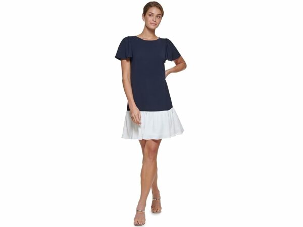 DKNY Flutter Sleeve and Hem Trapeze Dress (Spring Navy/Ivory) Women's Dress