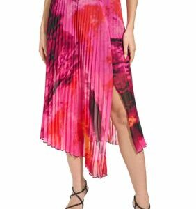 DKNY Women's Smudge Printed Asymmetrical Pleated Midi Skirt