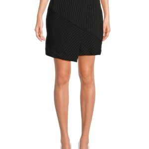 DKNY Women's Striped Wrap Mini Skirt - Black Ivory - Size 14