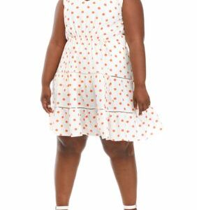 Danny & Nicole Women's Plus Size Sleeveless Polka Dot Babydoll Dress, Ivory, 16W