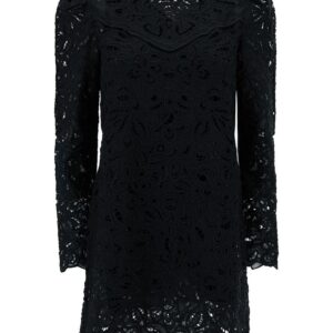 'Daphne' Mini Black Dress With Flower Embroidery In Guipure Woman