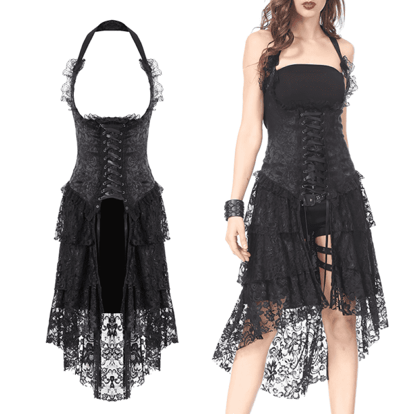 Dark Gothic Lace Corset Dress with Cocktail Hem