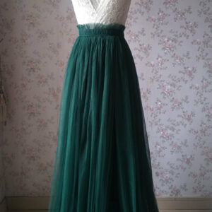 Dark Green Slit Tulle Maxi Skirt Bridesmaid Custom Plus Size Tulle Skirt Outfit