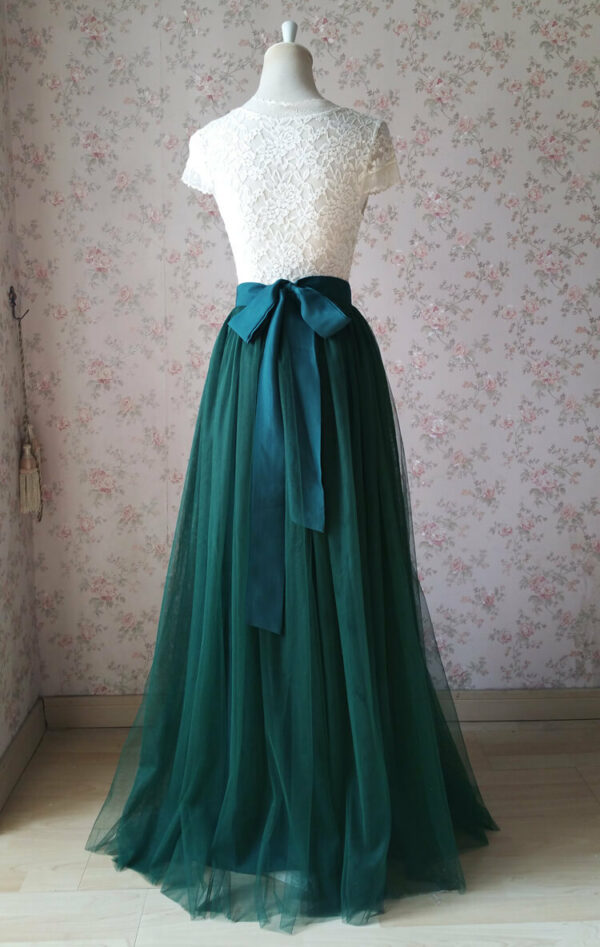 Dark Green Tulle Maxi Skirt Bridesmaid Plus Size Tulle Skirt Wedding Outfit