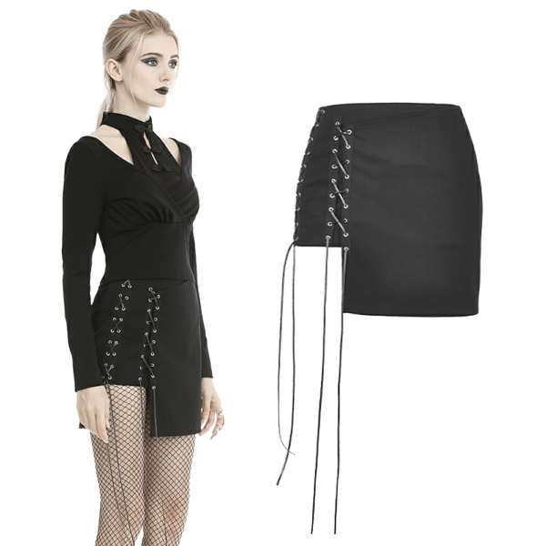 Dark Punk Asymmetrical Lace-Up Mini Skirt for Women