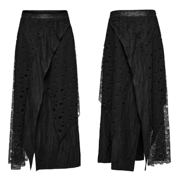 Decadent Mesh Layered Asymmetrical Dark Goth Male Skirt