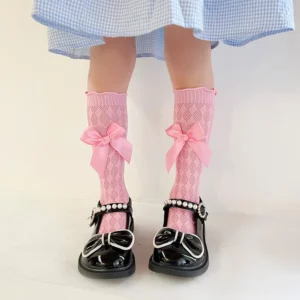 Toddler/Kid Bow Decor Eyelet Solid Stockings