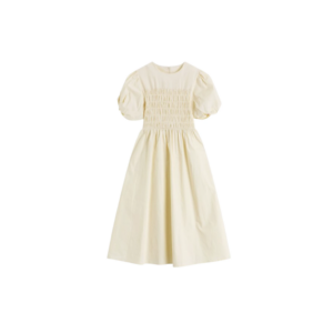 Delfina Beige Cotton Smock Dress, Beige