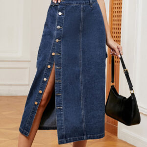 Denim Full Skirt High-Waisted Button Fly Asymmetrical Bottom