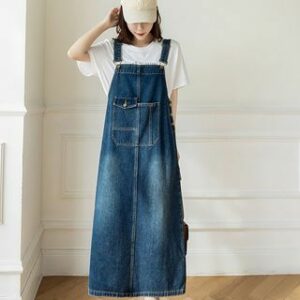 Denim Midi A-Line Pinafore Dress