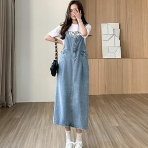 Denim Midi Pinafore Dress