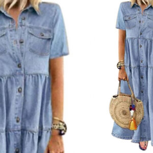 Denim Smock Style Maxi Shirt Dress - 2 Colours & 5 Sizes