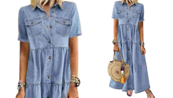 Denim Smock Style Maxi Shirt Dress - 2 Colours & 5 Sizes