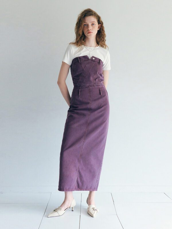 Denim Tube Top Dress - Purple