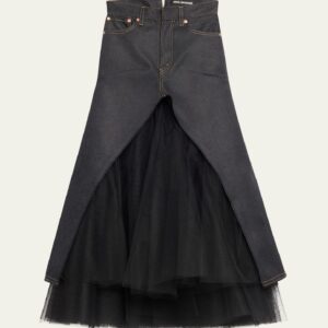 Denim Tulle Maxi Skirt