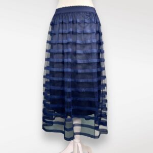 Designer Metrowear Tulle Striped Midi Skirt Elastic Waist Petite Smal in Blue, Women's (Size 26)