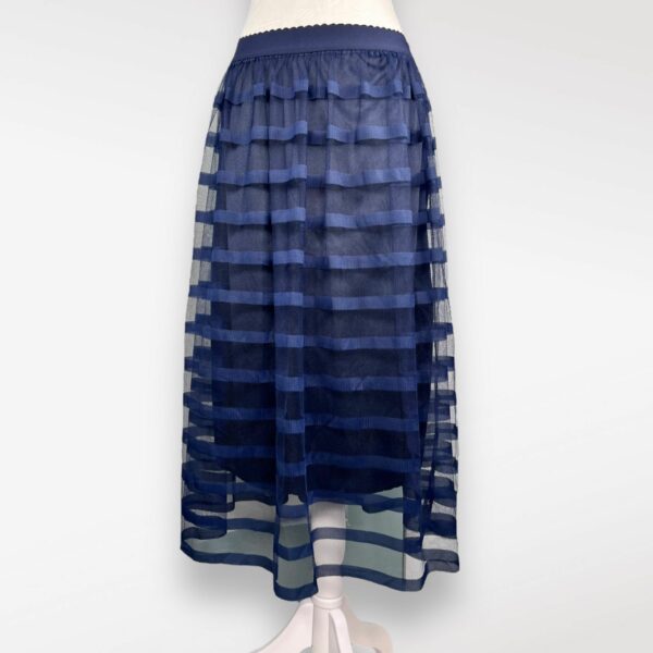 Designer Metrowear Tulle Striped Midi Skirt Elastic Waist Petite Smal in Blue, Women's (Size 26)