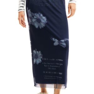 Desigual Tulle Newspaper Midi Skirt in Blue at Nordstrom, Size X-Small